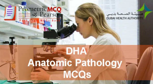 A Scientist in a lab advertising DHA Anatomic Pathology Prometric Licensing Exam MCQs