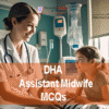 An Assistant Midwife in clinic with a girl and a new born baby advertising DHA Assistant Midwifery Prometric Licensing Exam MCQs