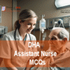 An Assistant Nurse with an old patient in clinic advertising DHA Assistant Nurse Prometric Licensing Exam MCQs