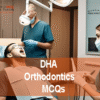 A team of dentists in clinic examining a patient and advertising DHA Orthodontics Prometric Licensing Exam MCQs