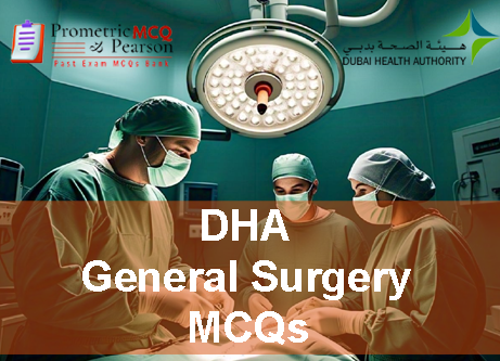 A team of general surgeons examining a patient and advertising DHA General Surgery Prometric Licensing Exam MCQs