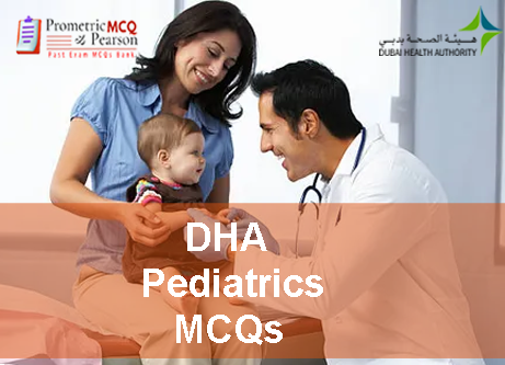 A Specialist Pediatric examining a baby with a nurse and advertising DHA Pediatrics Prometric Licensing Exam MCQs