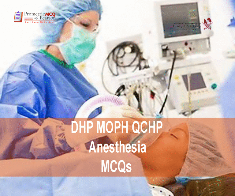An Anesthesiologist specialist examining a patient and advertising DHP MOPH QCHP Anesthesia Prometric Licensing Exam MCQs