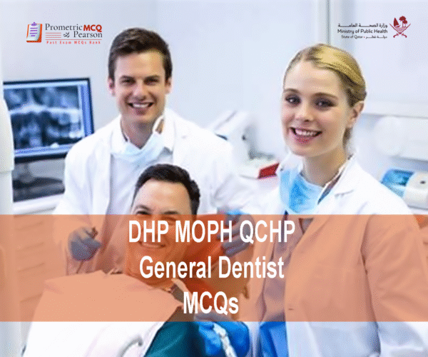 A team of dentists examining a patient in clinic and advertising DHP MOPH QCHP General Dentist Prometric Licensing Exam MCQs