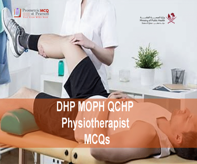 A Physiotherapist examining a patient in clinic and advertising DHP MOPH QCHP Physiotherapist Prometric Licensing Exam MCQs
