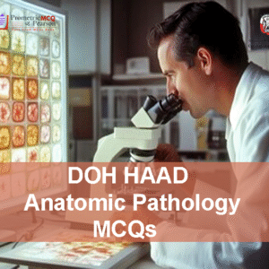 An Anatomic Pathologist in the lab with a microscope advertising DOH HAAD Anatomic Pathology Pearson Licensing Exam MCQs