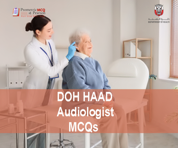 An Audiologist & old patient in clinic showing DOH HAAD Audiologist Pearson Licensing Exam MCQs