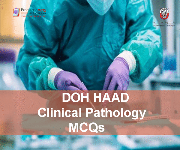 A Clinical Pathologist in lab advertising DOH HAAD Clinical Pathology Pearson Licensing Exam MCQs