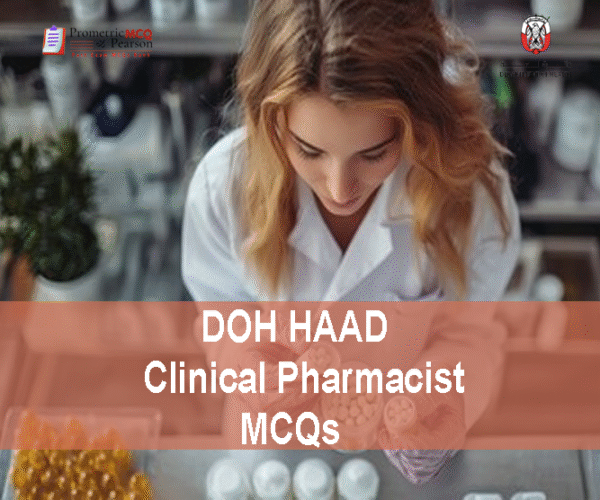 Clinical Pharmacist in clinic showing DOH HAAD Clinical Pharmacist Pearson Licensing Exam MCQs