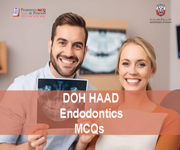 a smiling couple in dentist clinic advertising DOH HAAD Endodontics Pearson Licensing Exam MCQs
