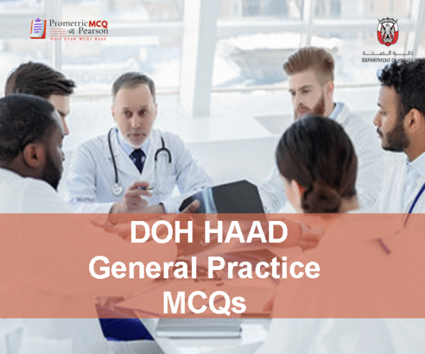 A team of medical professionals meeting in clinic and advertising DOH HAAD General Practitioner Pearson Licensing Exam MCQs