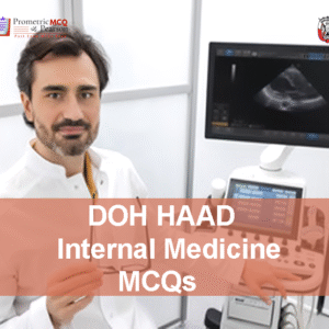 An internal medicine specialist doctor in clinic advertising DOH HAAD Internal Medicine Pearson Licensing Exam MCQs