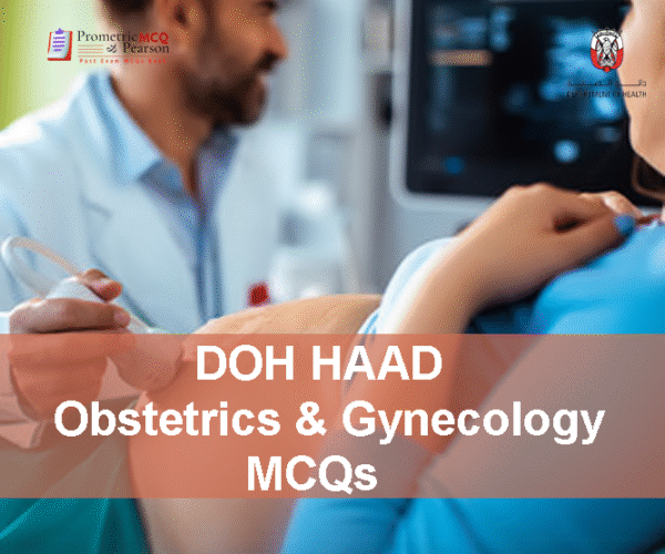 A pregnant patient with an Obstetrics & Gynecology specialist doctor advertising DOH HAAD Obstetrics & Gynecology Pearson Licensing Exam MCQs