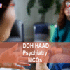 A Psychiatrist with a patient in clinic advertising DOH HAAD Psychiatry Pearson Licensing Exam MCQs