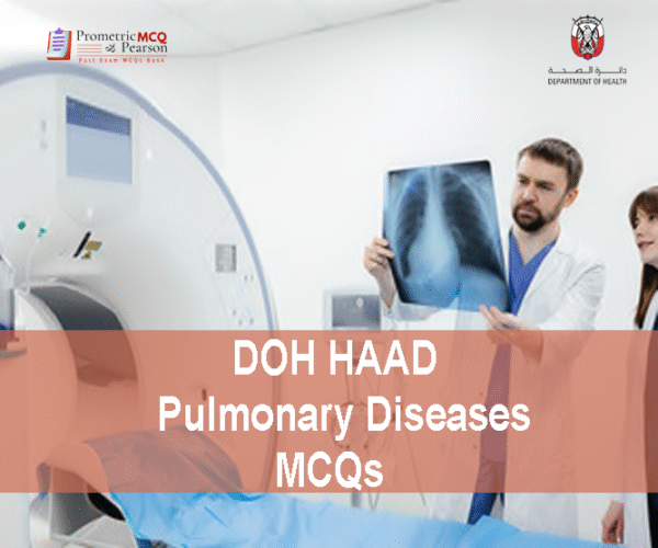 A medical professional & with a patient advertising DOH HAAD Pulmonary Diseases Pearson Licensing Exam MCQs