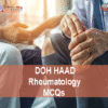 A Specialist Rheumatologist and a patient advertising DOH HAAD Rheumatology Pearson Licensing Exam MCQs