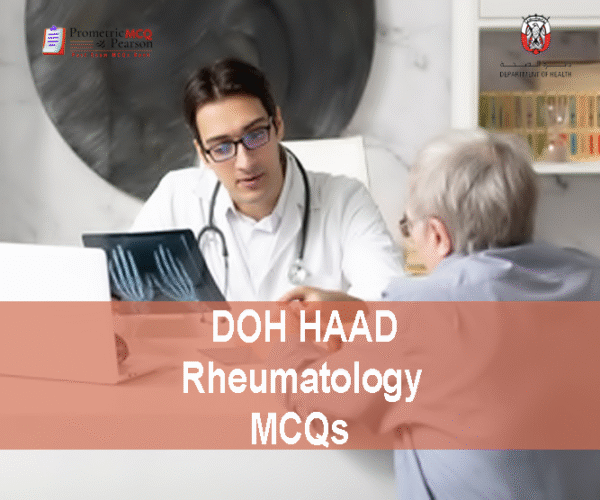 A Specialist Rheumatologist and a patient advertising DOH HAAD Rheumatology Pearson Licensing Exam MCQs