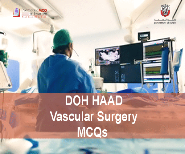 a Vascular surgeon in operation room advertising DOH HAAD Vascular Surgery Pearson Licensing Exam MCQs