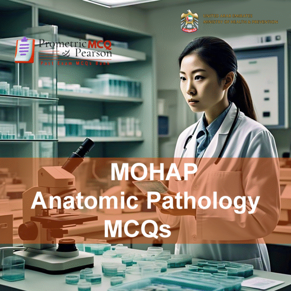 An Anatomic Pathologist in lab advertising MOHAP Anatomic Pathology Prometric Licensing Exam MCQs