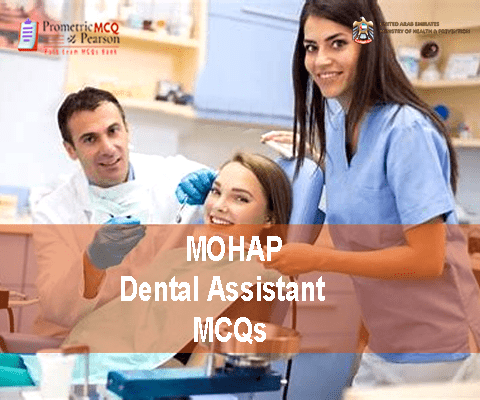 A Team Dental Assistants examining patient in dental clinic and advertising MOHAP Dental Assistant Prometric Licensing Exam MCQs