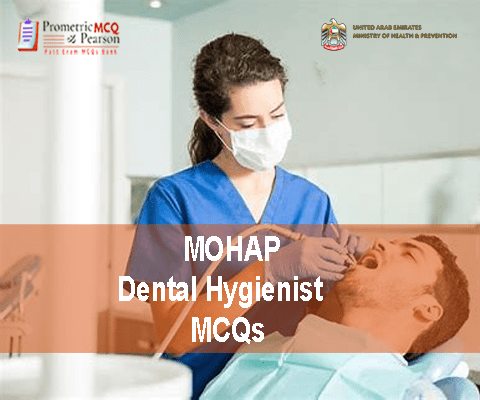 A Dental Hygienist examining and treating a patient in dental clinic and advertising MOHAP Dental Hygienist Prometric Licensing Exam MCQs