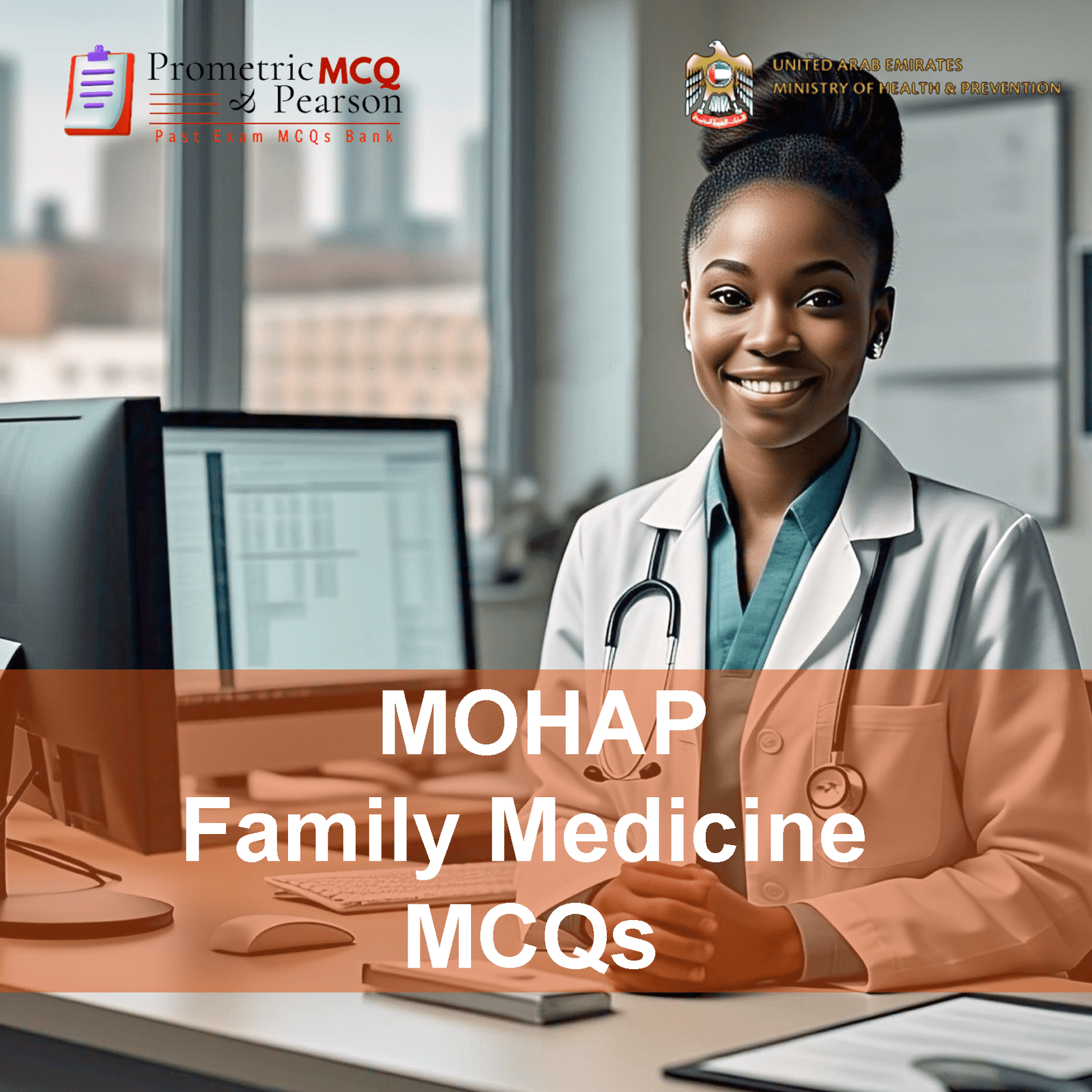 A doctors in clinic advertising MOHAP Family Medicine Prometric Licensing Exam MCQs