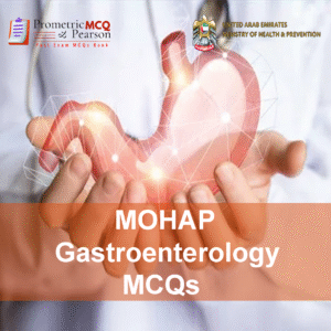 A Gastroenterologist Specialist Doctor in clinic advertising MOHAP Gastroenterology Prometric Licensing Exam MCQs