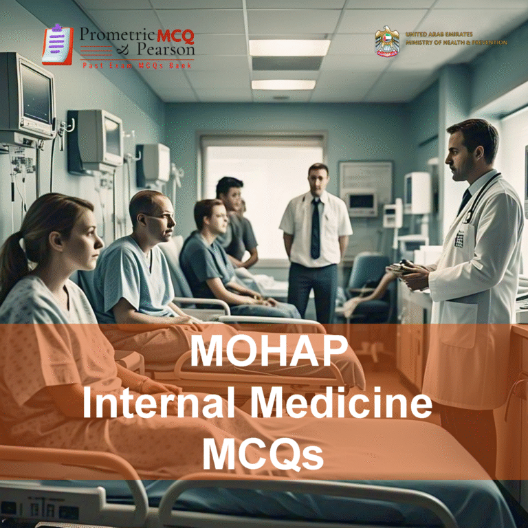 A team of Internal Medicine specialist doctors in clinic advertising MOHAP Internal Medicine Prometric Licensing Exam MCQs