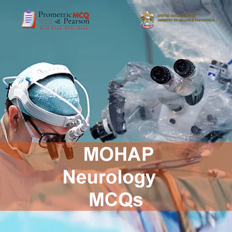 A Neurologist examining a patient in clinic and advertising MOHAP Neurology Prometric Licensing Exam MCQs