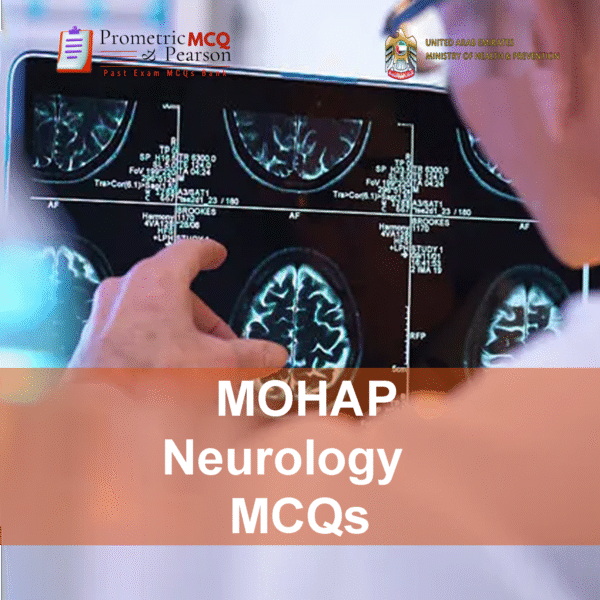 A Neurologist examining a patient's x-ray in clinic and advertising MOHAP Neurology Prometric Licensing Exam MCQs