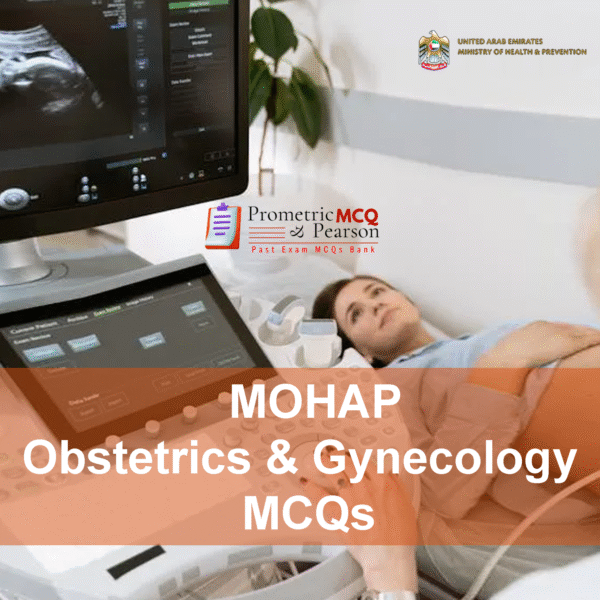 A specialist gynecologist examining a pregnant lady in clinic and advertising MOHAP Obstetrics & Gynecology Prometric Licensing Exam MCQs