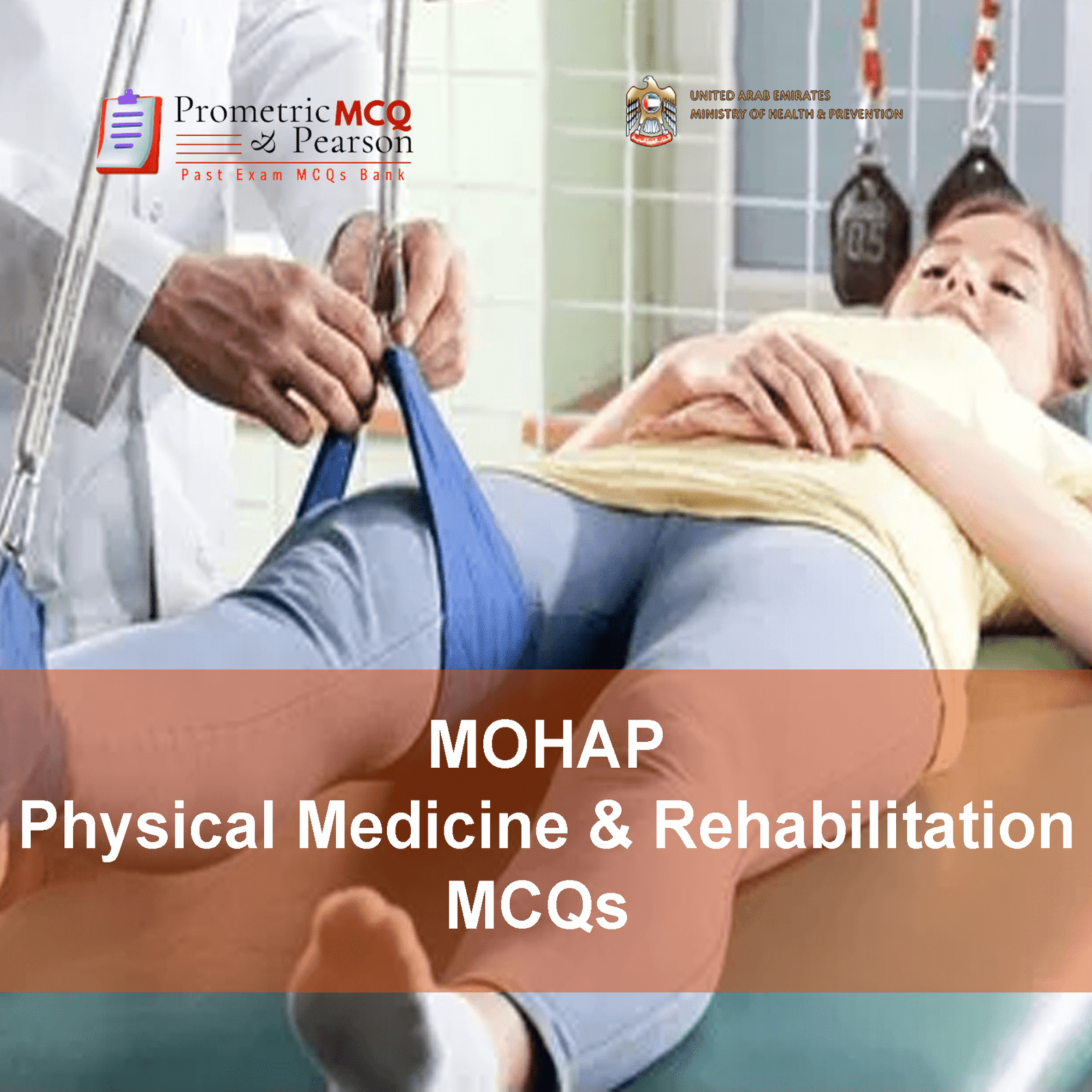 A doctor examining a patient in clinic and advertising MOHAP Physical Medicine & Rehabilitation Prometric Licensing Exam MCQs