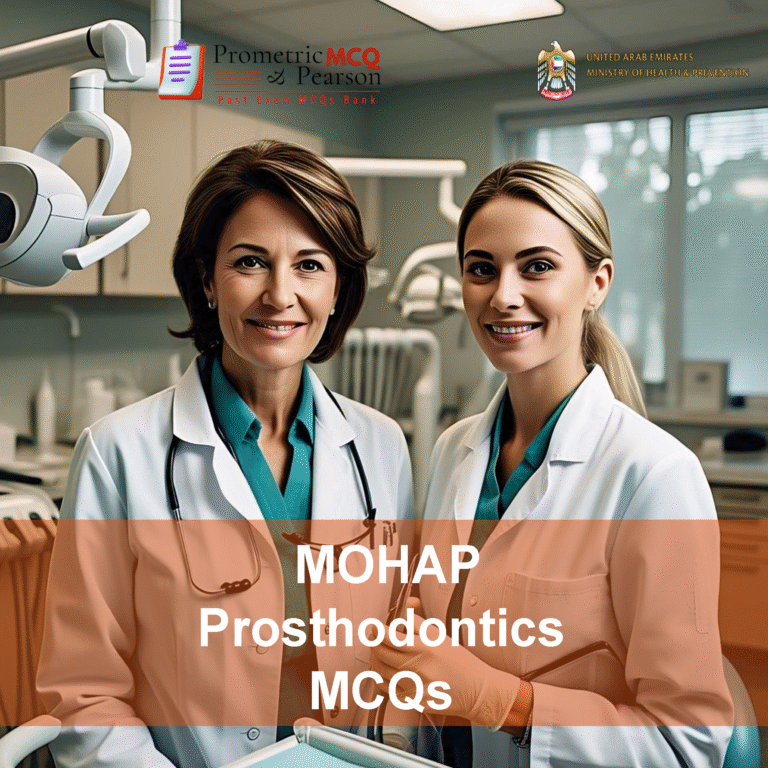 A team of specialist Prosthodontics dentists in clinic advertising MOHAP Prosthodontics Prometric Licensing Exam