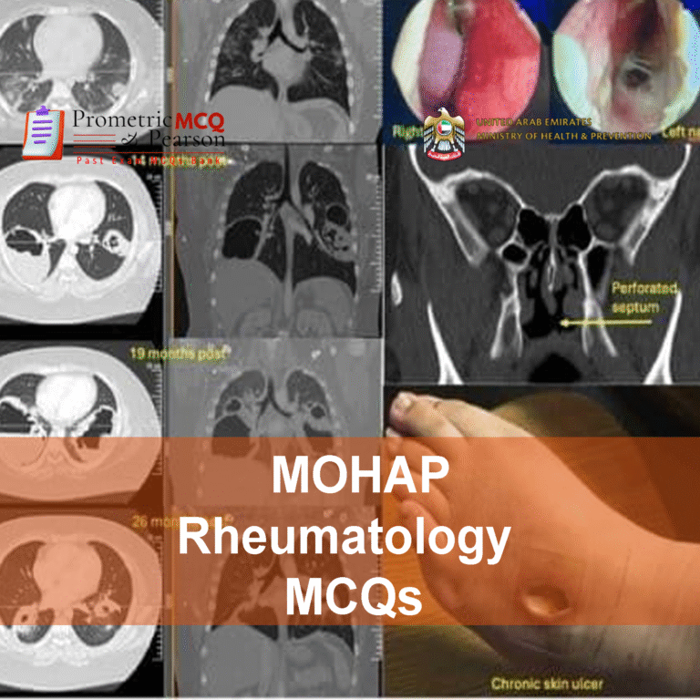 A Rheumatologist Examining a patient's X-RAYs in clinic and advertising MOHAP Rheumatology Prometric Licensing Exam MCQs