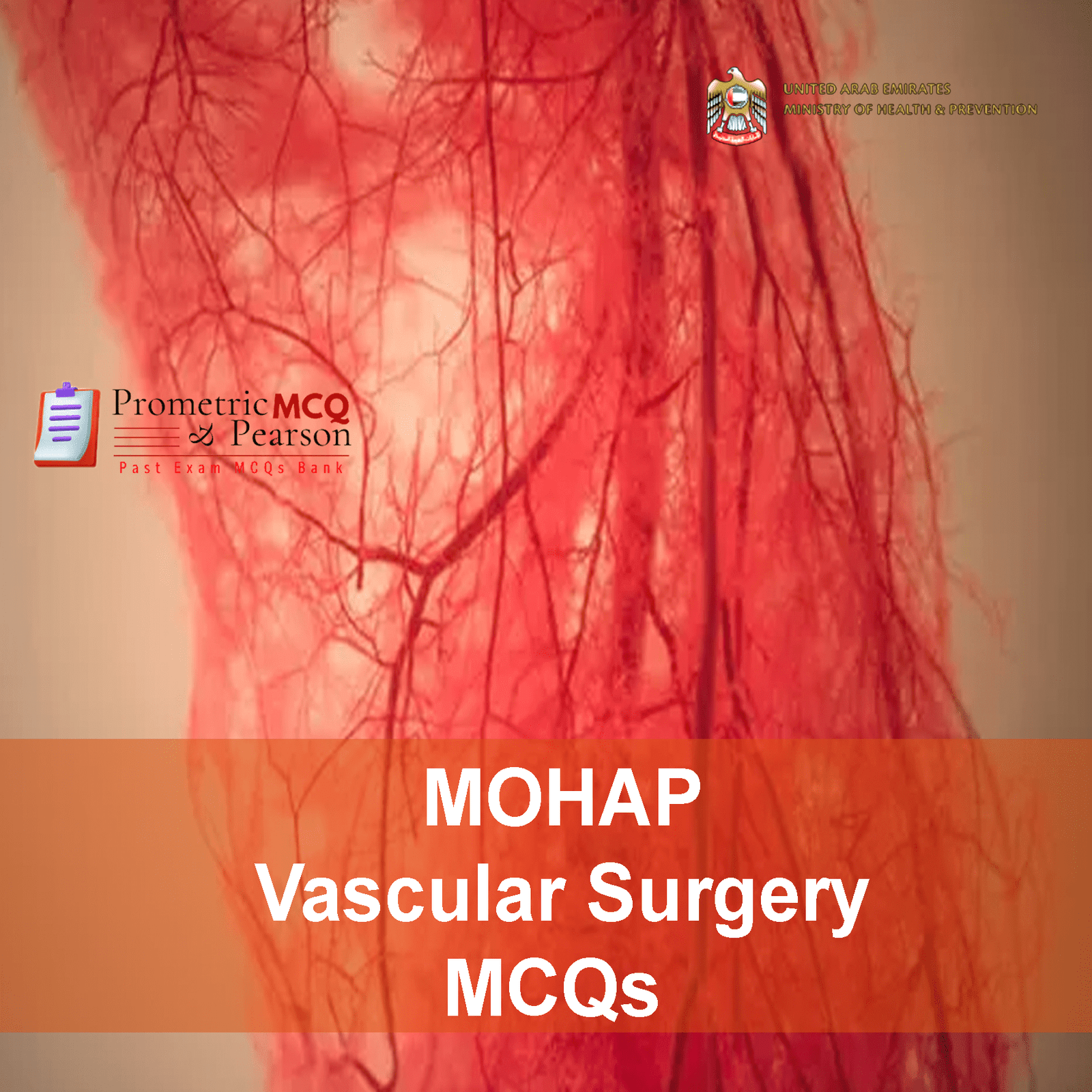 A Vascular Surgeon examining a patient and advertising MOHAP Vascular Surgery Prometric Licensing Exam MCQs