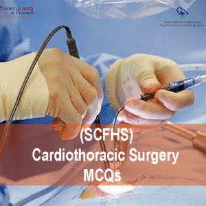 A specialist Cardiothoracic Surgeon examining a patient in clinic and advertising SCFHS Cardiothoracic Surgery MCQs