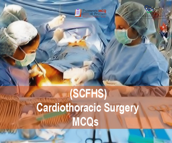 A specialist team of Cardiothoracic Surgeons examining a patient in clinic and advertising SCFHS Cardiothoracic Surgery MCQs