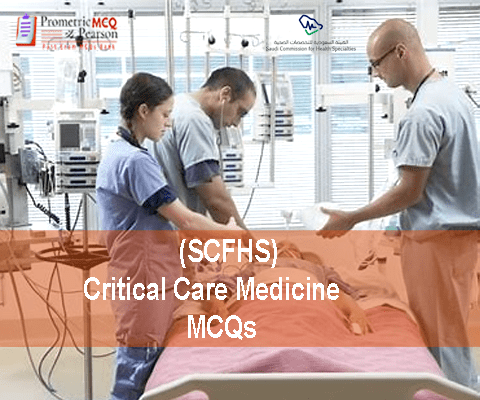 A team of medical professionals in emergency room with a patient advertising SCFHS Critical Care Medicine MCQs