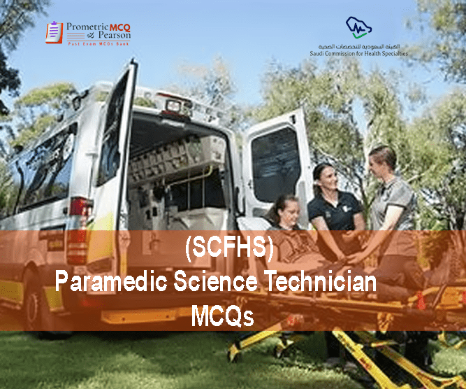A team of Paramedic technician examining a patient and advertising SCFHS Paramedic Science Technician basic MCQs