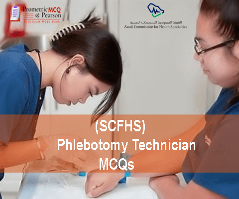 A Phlebotomy Technician examining a patient in clinic and advertising SCFHS Phlebotomy Technician MCQs