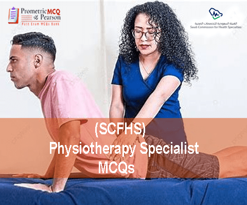 A Physiotherapist Examining a patient in clinic and advertising SCFHS Physiotherapy Specialist MCQs