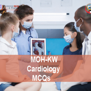 A Cardiologist Specialist Examining a patient in clinic with medical staff and advertising MOH-KW Cardiology Prometric Licensing Exam MCQs