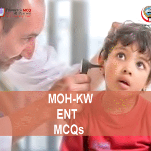 An ENT Specialist Doctor Examining a baby patient in clinic and advertising MOH-KW ENT Prometric Licensing Exam MCQs