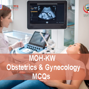 A Specialist Doctor examining a pregnant patient in clinic and advertising MOH-KW Obstetrics & Gynecology MCQs