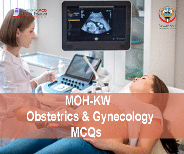 A Specialist Doctor examining a pregnant patient in clinic and advertising MOH-KW Obstetrics & Gynecology MCQs