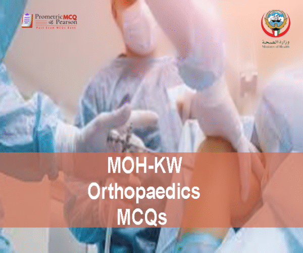 An Orthopedic specialist examining a patient in clinic and advertising MOH-KW Orthopaedics Prometric licensing Exam MCQs