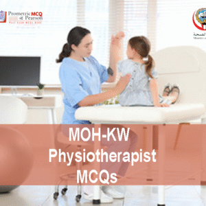 A Physiotherapist examining a baby patient in clinic and advertising MOH-KW Physiotherapy Prometric Licensing Exam MCQs