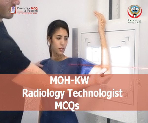 A Radiology Technologist Examining a patient in x-ray room and advertising MOH-KW Radiology Technologist MCQs