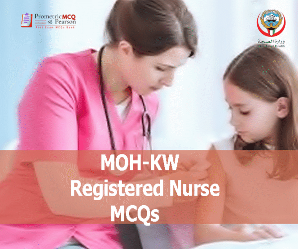 A Registered Nurse in clinic examining a baby patient and advertising MOH-KW Registered Nursing MCQs
