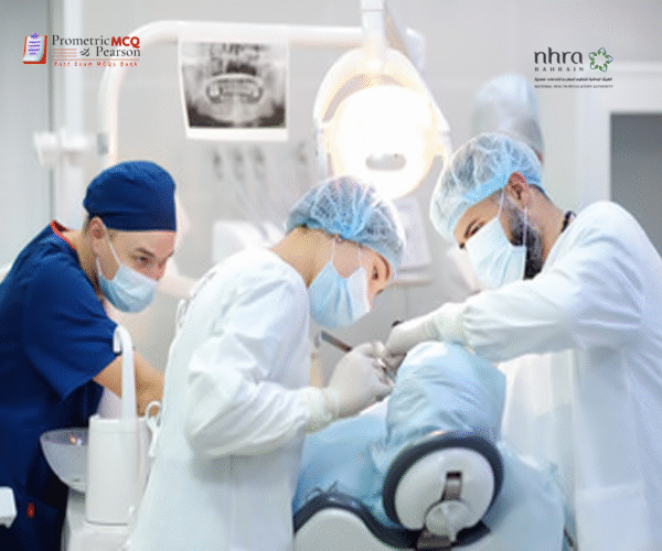 A team of doctors examining a patient in clinic and advertising NHRA Anesthesia MCQs